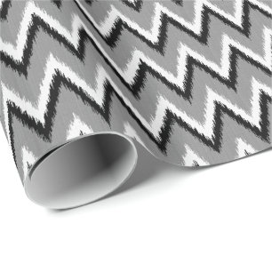 Papel De Presente Tiras Ikat Chevron - Cinzas/Cinzas, Pretas e Branc
