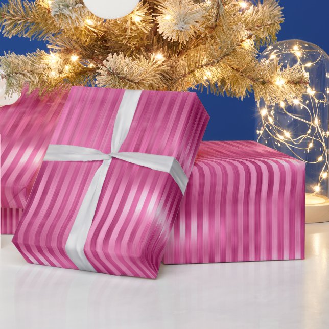 Papel De Presente Tiras Rosa Quente (Feriados)