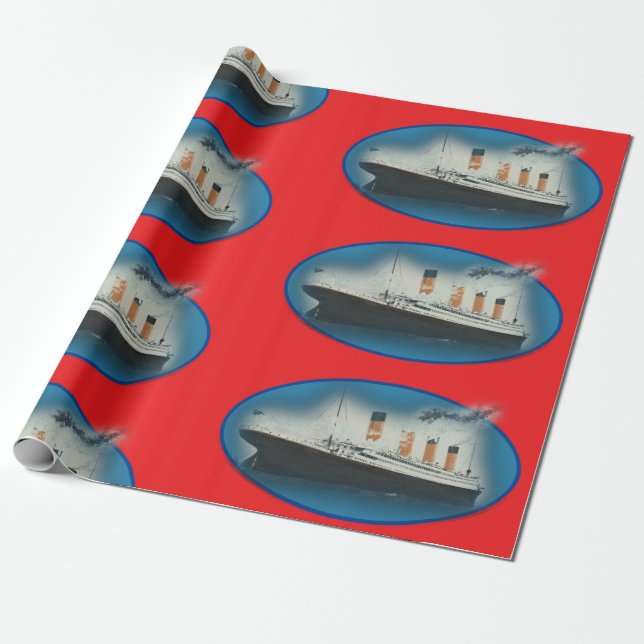 Papel De Presente Titanic Birthday Red RMS White Star Line Ship  (Desenrolado)