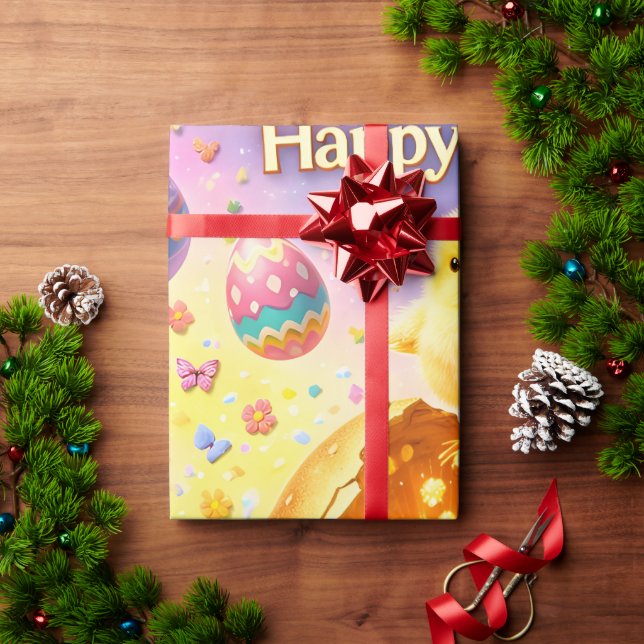 Papel De Presente Title whimsical Easter bunny and colourful egg pat (Presente de Natal)