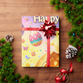 Papel De Presente Título coelho de Páscoa caprichoso e ovo colorido