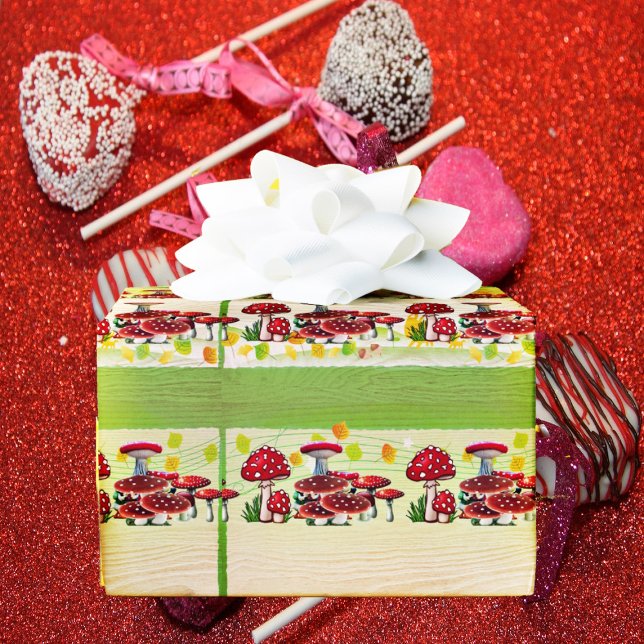 Papel De Presente Toadstool Red Berry Garden Greenery Magic Mushroom (Red Berry Garden Toadstool Greenery Magic Mushroom Wrapping Paper)