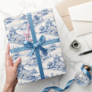Papel De Presente Toalete Azul e Marfim