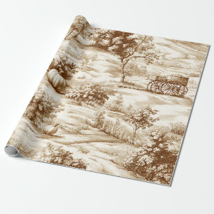 Papel De Presente Toalete de Abóbora Country em Padrão Sépia Quente