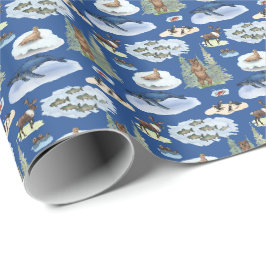 Papel De Presente Toalete de Animais do Alasca (Sobre Azul)