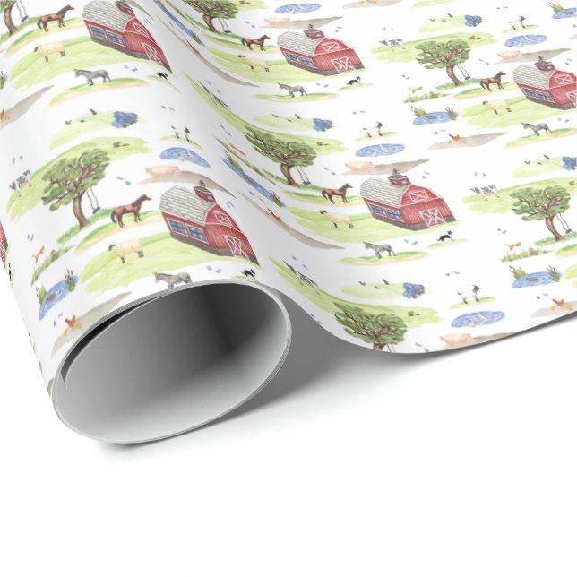 Papel De Presente Toalete de Animal de Fazenda (Cores Originais)  (Ponta do rolo)