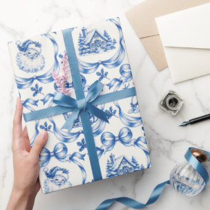 Papel De Presente Toalete de Natal com rena do Papai Noel em azul