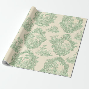 Papel De Presente Toalete Verde Menta Vintage Casais e Cena de Jardi