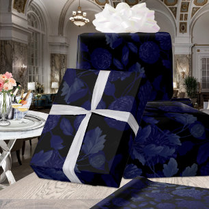 Papel De Presente Toalha Floral Moderna De Ombre Preto E Azul