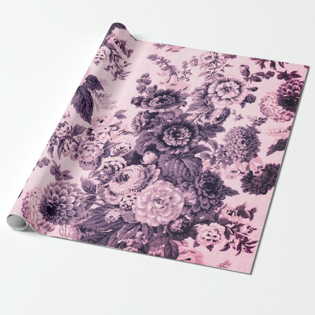 Papel De Presente Toalha Floral Rosa Preta e Branca (Desenrolado)