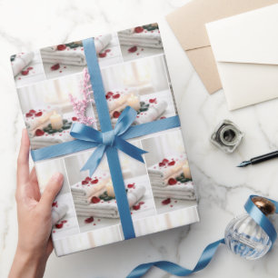 Papel De Presente Toalhas de spa com pétalas de rosa vermelha e cora