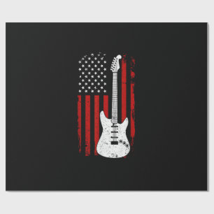 Papel De Presente Toca Música Bandeira Americana US Guitarra Elétric
