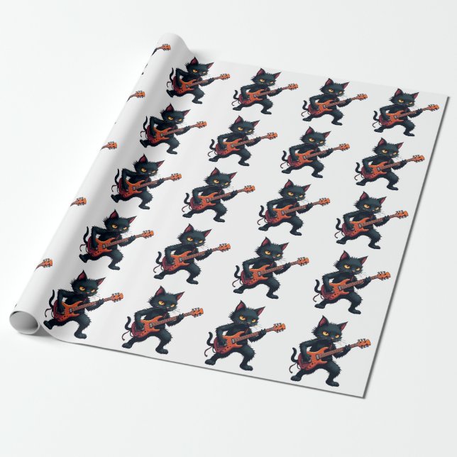 Papel De Presente Toca violão gato preto (Desenrolado)