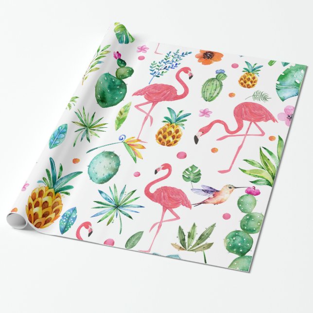 Papel De Presente Todas As Coisas Flores Tropicais Plantas e Pássaro (Desenrolado)