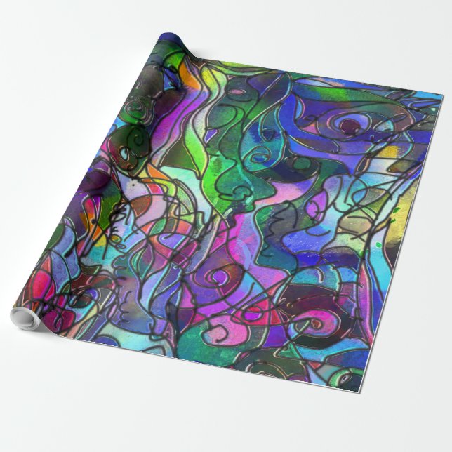 Papel De Presente Todas as Cores com Espirais e Linhas (Desenrolado)