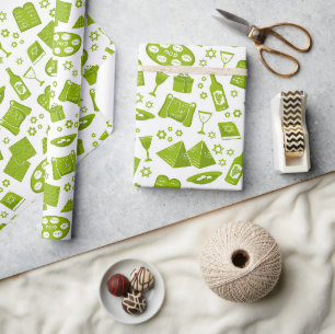 Papel De Presente Todos os Símbolos da Páscoa em Verde