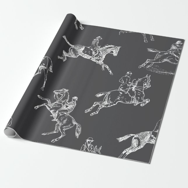 Papel De Presente Toile Anel Horseback Branco da Cinza Moderna (Desenrolado)