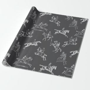 Papel De Presente Toile Anel Horseback Branco da Cinza Moderna