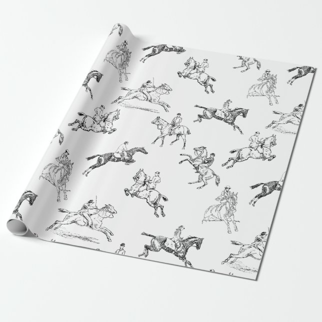 Papel De Presente Toile Anel Horseback Branco Na moda Moderno (Desenrolado)