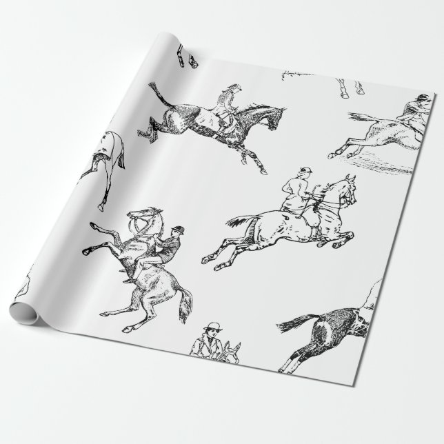 Papel De Presente Toile Anel Horseback Branco Na moda Moderno (Desenrolado)