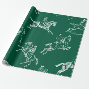 Papel De Presente Toile Anel Horseback Branco Na moda Verde Moderno