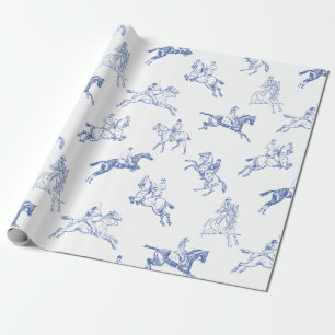 Papel De Presente Toile Clássica Rustic Blue Horses