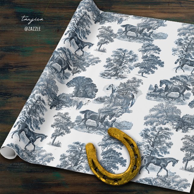 Papel De Presente Toile Clássica Rustic Blue Horses (Criador carregado)