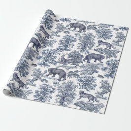 Papel De Presente Toile de Animais da Floresta Azul Russa Clássica E