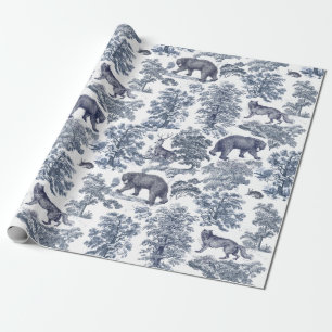 Papel De Presente Toile de Animais da Floresta Azul Russa Clássica E