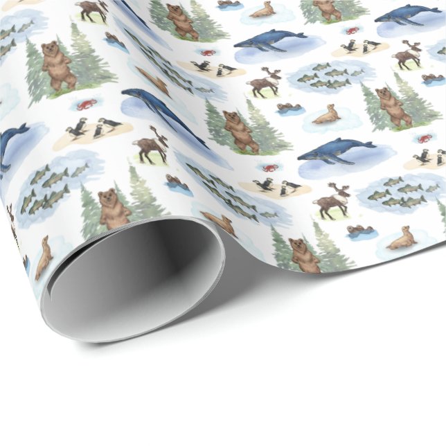 Papel De Presente Toile de Animais do Alasca (Cores Originais)  (Ponta do rolo)