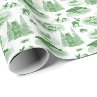 Papel De Presente Toile de Animais do Alasca (Verde Esmeralda)