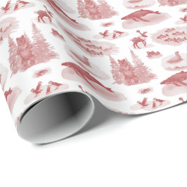 Papel De Presente Toile de Animais do Alasca (Vermelho Tijolo)
