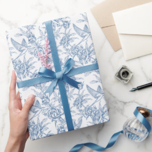 Papel De Presente Toile de Jouy Azul Francesa