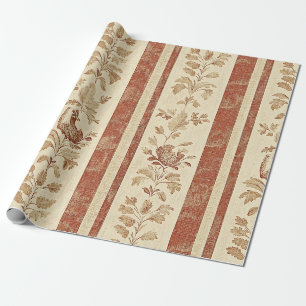 Papel De Presente Toile de Jouy Floral Listra com Galinha Vintage