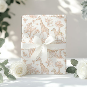 Papel De Presente Toile de Jouy Safari animais Boho beige elegante