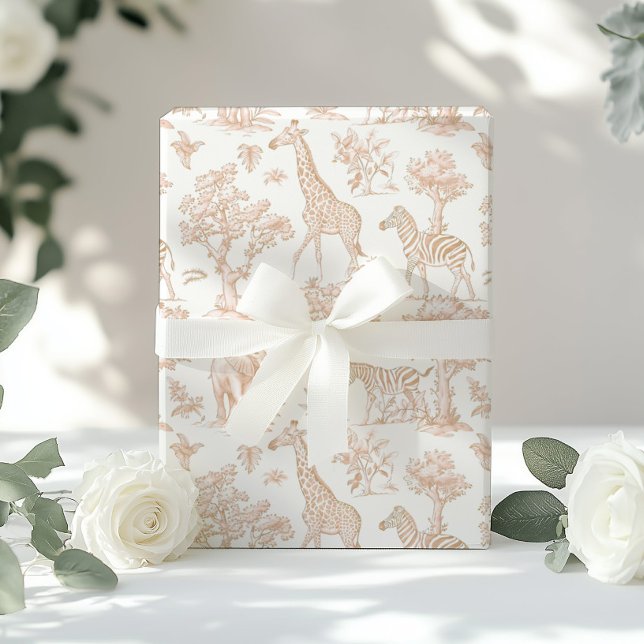 Papel De Presente Toile de Jouy Safari animais Boho beige elegante (Criador carregado)