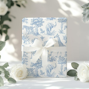 Papel De Presente Toile de Jouy Safari animais poeirentos azuis eleg