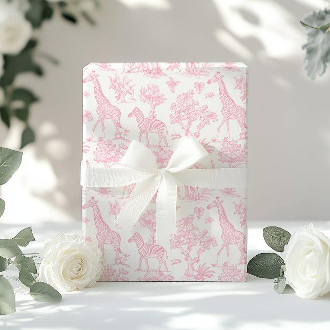 Papel De Presente Toile de Jouy Safari animais rosa-elegantes (Criador carregado)