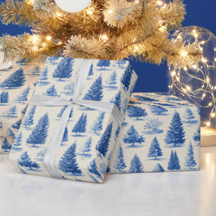 Papel De Presente Toile de Natal azul