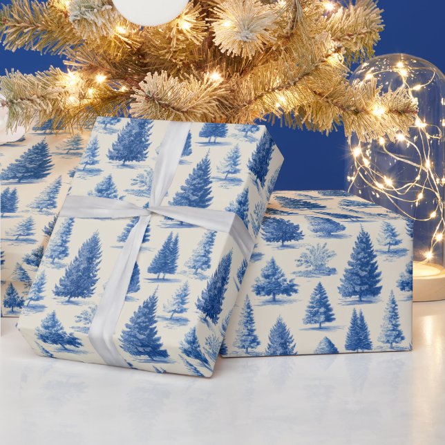 Papel De Presente Toile de Natal azul (Feriados)