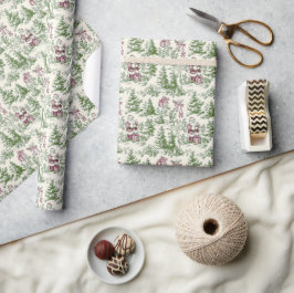 Papel De Presente Toile de Natal Verde e Vermelho do Papai Noel