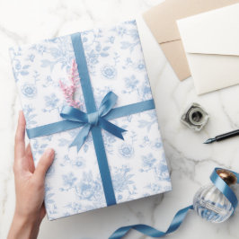 Papel De Presente Toile Floral Azul