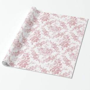 Papel De Presente Toile floral cor-de-rosa e branco gravado elegante