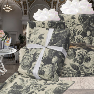 Papel De Presente Toile Floral de Vintagem Branca Antiquada