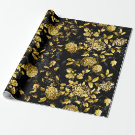 Papel De Presente Toile floral Dourado preto