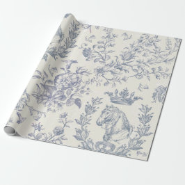 Papel De Presente Toile Floral Equestre (Equestre) Chic Blue Beige