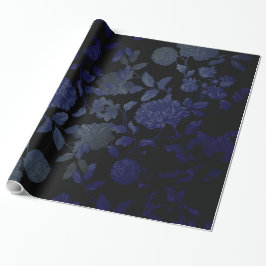 Papel De Presente Toile Floral Moderno, Preto E Azul
