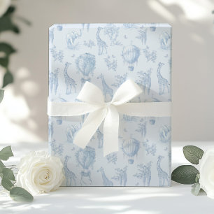 Papel De Presente Toile Safari animais Balões de ar quente azuis