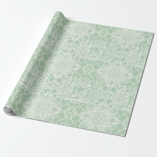Papel De Presente Toile Vintage Sage com Figuras Clássicas
