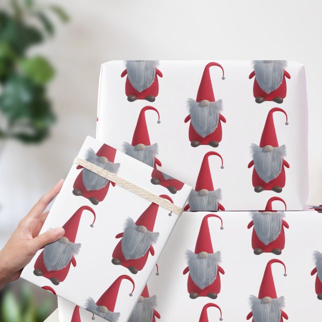 Papel De Presente Tomte Nisse Natal Gnomo Red e White Holiday (Christmas Gnome Wrapping paper just for you)